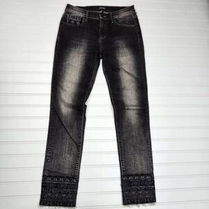 Driftwood Women's Mid Rise Black Gray Skinny Jeans Embroidered Cuffs‎ Size 26